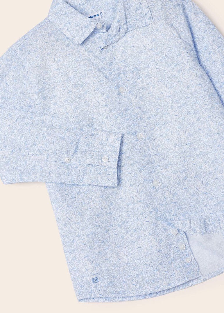 Camicia manica lunga bambino Mayoral fantasia floreale azzurra - ErreGiModaBimbo