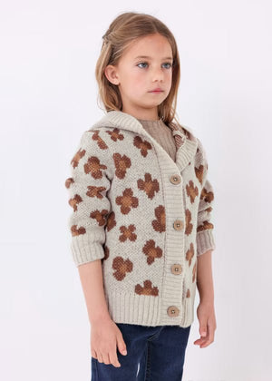 Cardigan jacquard bambina Mayoral fantasia fiori beige - ErreGiModaBimbo