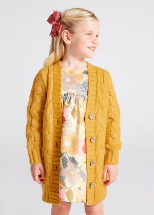 Cardigan lungo tricot bambina Mayoral trecce giallo - ErreGiModaBimbo