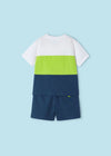 Completo 2 pezzi bambino Mayoral blocchi verde e blu "WAWE"