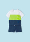 Completo 2 pezzi bambino Mayoral blocchi verde e blu "WAWE"