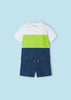 Completo 2 pezzi bambino Mayoral blocchi verde e blu "WAWE"