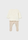 Completo 2 pezzi filo cotone neonata Mayoral Newborn panna e beige - ErreGiModaBimbo