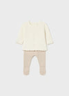 Completo 2 pezzi filo cotone neonata Mayoral Newborn panna e beige - ErreGiModaBimbo