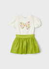 Completo 2 pezzi bambina Mayoral con gonna verde kiwi