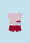 Completo 2 pezzi neonato Mayoral Newborn rosso e azzurro"Fish"