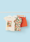 Mayoral orange "Catus" 3-piece fresh cotton baby girl set