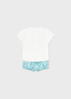 Mayoral Newborn Set aus hellblauem „Turtles“-Leinenhemd und Bermudashorts