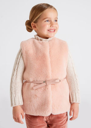 Gilet pelliccia bambina Mayoral arancione con cintura rosa - ErreGiModaBimbo