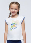 T-Shirt fresco cotone bambina Mayoral applicazioni bianca-blu