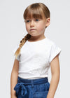 T-Shirt fresco cotone bambina Mayoral tachino ricamato bianca