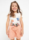 Pantaloncino con cintura stampata cotone sostenibile bambina pesca - ErreGiModaBimbo