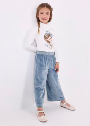 Pantalone cropped bambina Mayoral velluto azzurro - ErreGiModaBimbo