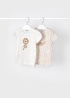 Set 2 t-Shirt bambina Mayoral bianca e beige - ErreGiModaBimbo