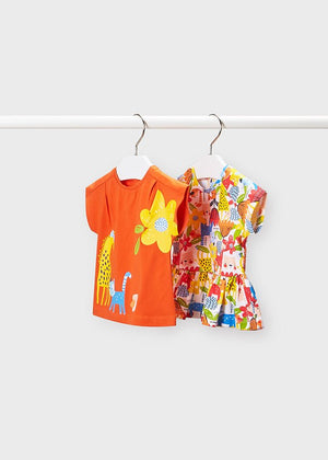 Set 2 T-Shirt neonato Mayoral arancio stampa giraffa - ErreGiModaBimbo