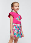 Short satinato bambina Mayoral floreale fucsia e turchese