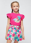 Short satinato bambina Mayoral floreale fucsia e turchese