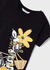 T-Shirt fresco cotone bambina Mayoral stampa "Zebra" nera