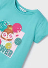 T-Shirt fresco cotone bambina Mayoral stampata Turchese