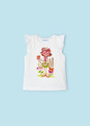 T-Shirt manica volant bambina Mayoral stampa "SUN" bianca