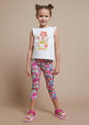 T-Shirt manica volant bambina Mayoral stampa "SUN" bianca