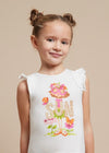 T-Shirt manica volant bambina Mayoral stampa "SUN" bianca