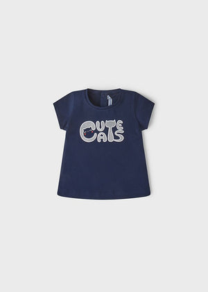 T-shirt neonata Mayoral blu stampa glitterata "Cats" - ErreGiModaBimbo